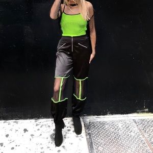 Satin Mesh Pants Black/Neon Green Trim